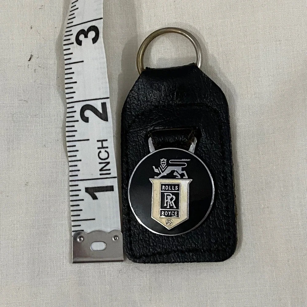 Rolls Royce Vintage 70s Leather Key Fob Men OS Black Enamel Logo Made In England